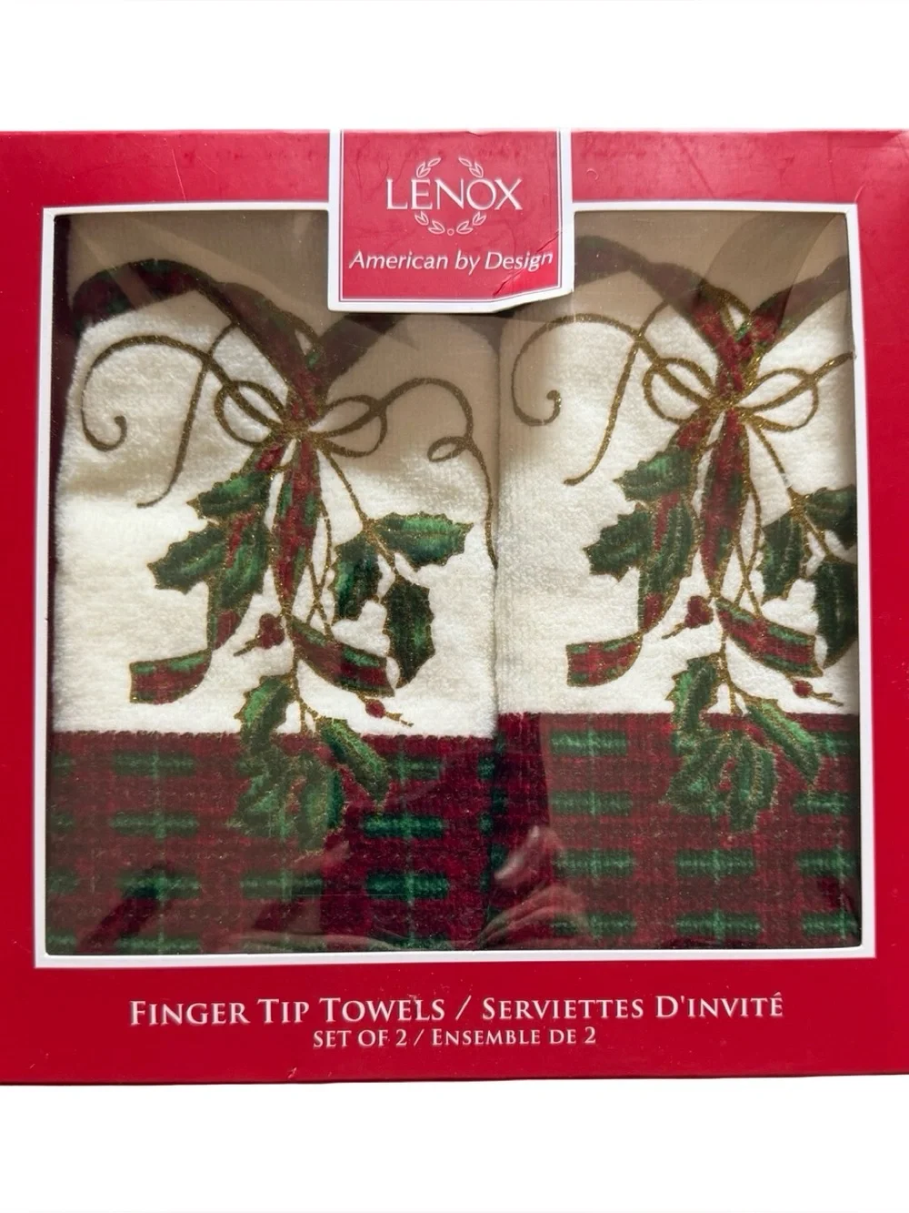 Lenox Set of 2 Holiday Nouveau Finger Tip Towels Traditional Christmas